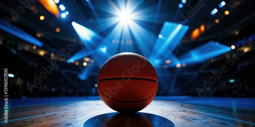 Obraz na płótnie basketball ball on the court with bright lights w salonie