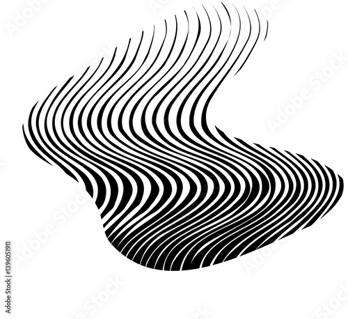 Irregular sleek shape with organic flowing curves in a zebra-style black and white striped layout.