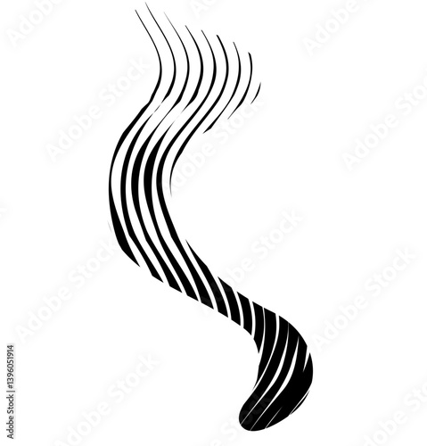 Smooth-edged abstract figure with curved organic black and white zebra-style striped lines.