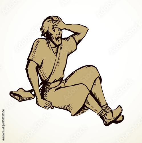 Vector drawing. Man fall on the ground