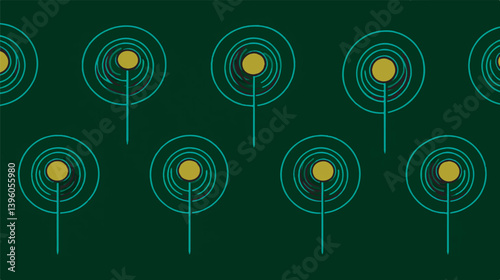 Abstract circles radiate symmetrically across dark background pattern repeat