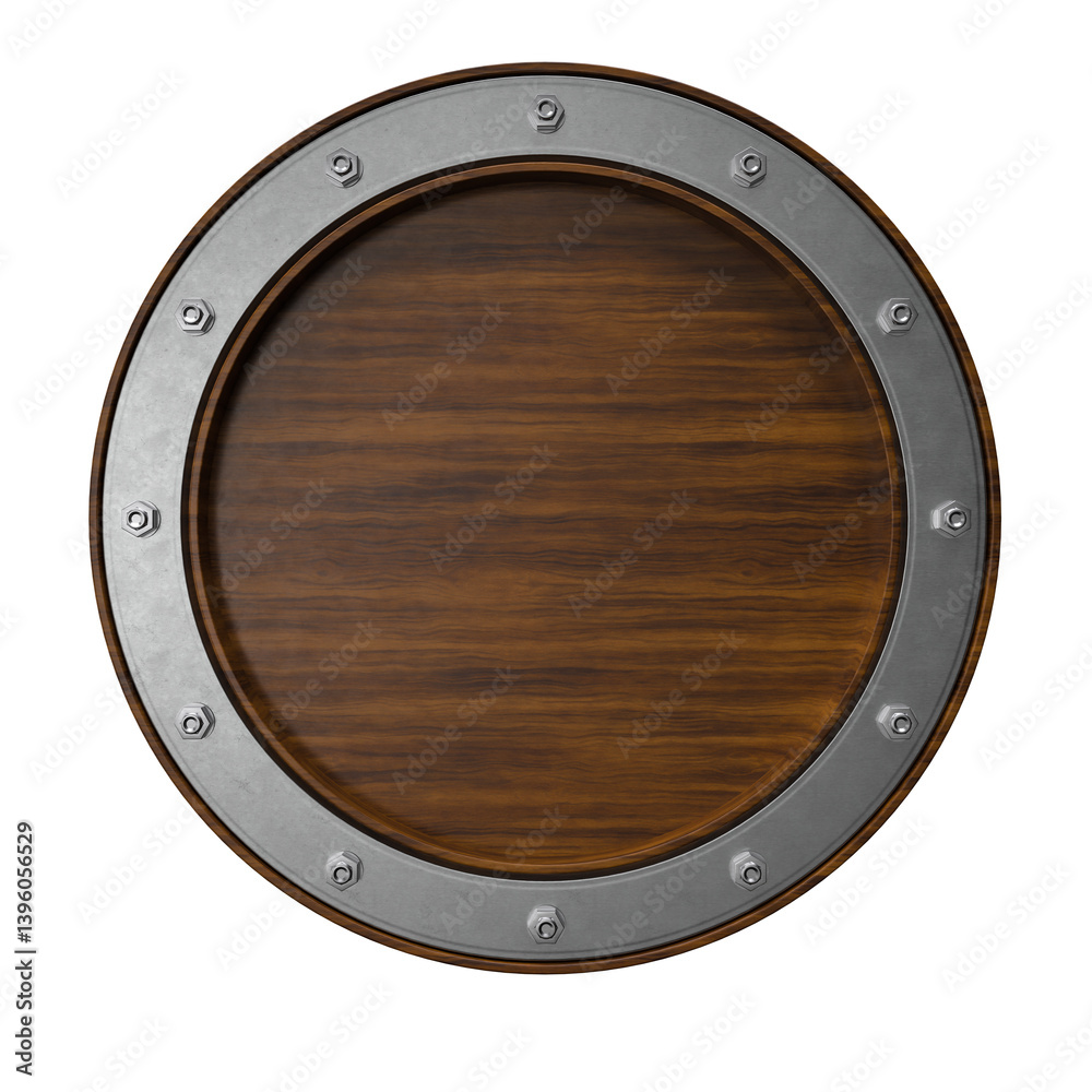 Wooden Circular Frame with Steel Bolt Border in 3D Render Wooden Circular Frame with Steel Bolt Border in 3D Render