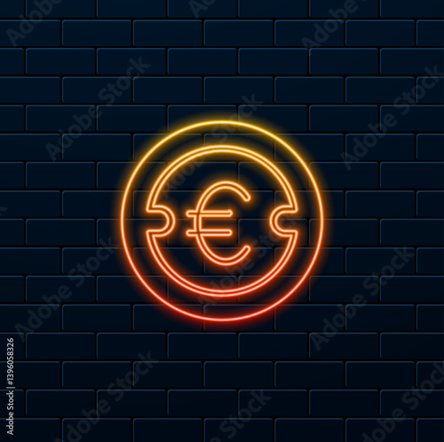 Euro coin icon vector color illustration. neon style. euro symbol symbol for euro. currency symbol.  neon.