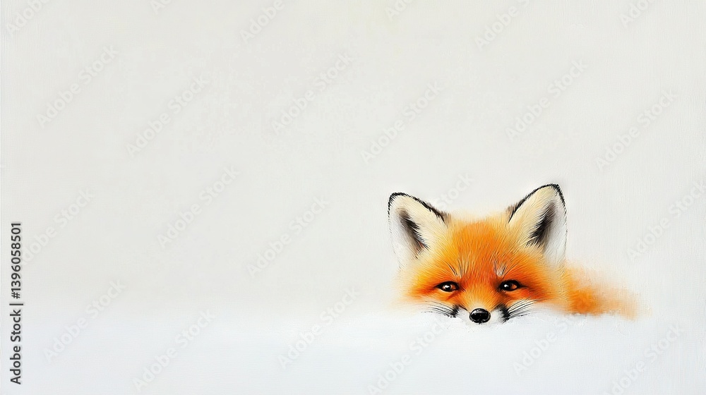 Obraz premium A Red Fox Peeks Out from Snow Covered Ground - Painting