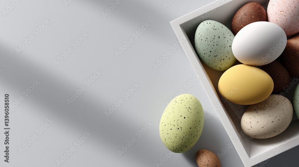 Obraz premium Clean Easter layout with decorative eggs, ideal for ads