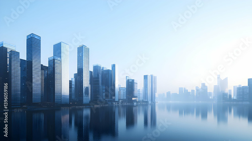 Modern City Skyline Panorama At Dawn