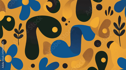 Abstract shapes decorate bright background forming vibrant composition