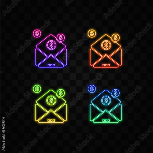 Mail message icon vector with dollar symbol. neon style.. envelope symbol for UI elements. envelope symbol. unread message sign suitable for any purposes.
