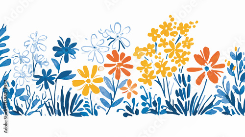 Colorful flowers bloom vividly in watercolor garden illustration artwork