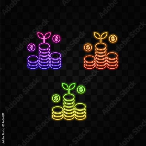 Money growth icon vector illustration. neon style.