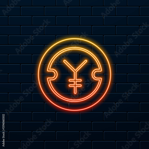 neon style. yen currency related vector line icons. Japanese. contains icons such as exchange rate and currency forecast.Cash currency with yen sign, currency.