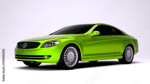 Green sport coupe car on white background 3d render