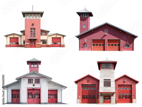 Red Fire Station Building Front View