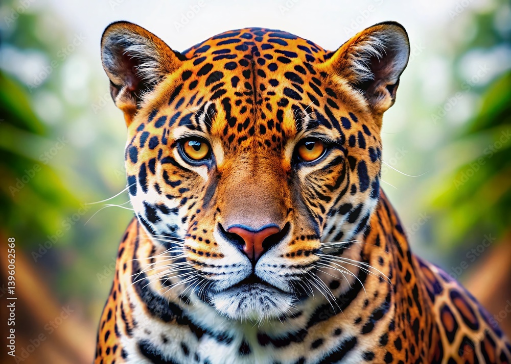 Obraz premium Majestic African Jaguar: Front View, Wildlife Portrait, Big Cat