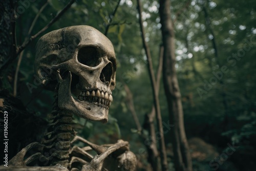 Haunting Skeleton in Wild Forest