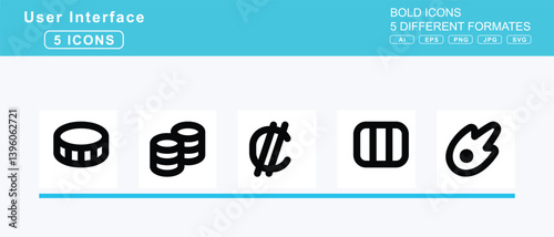 Set of 5 bold user interface icons,coffee, beans, pot, coffin, cross, coin