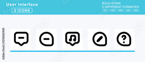 Set of 5 bold user interface icons,comment, info, medical, middle, top