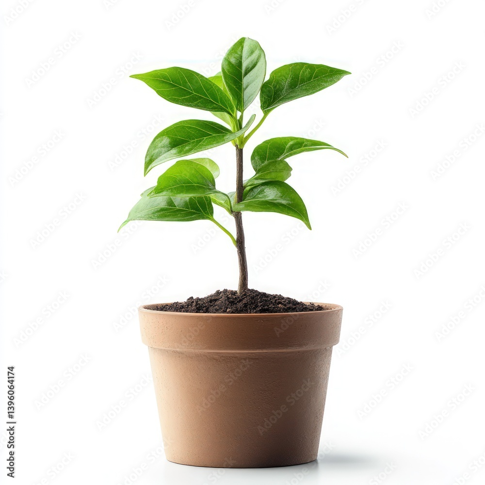 Small potted plant with green leaves isolated on white background Small potted plant with green leaves isolated on white background