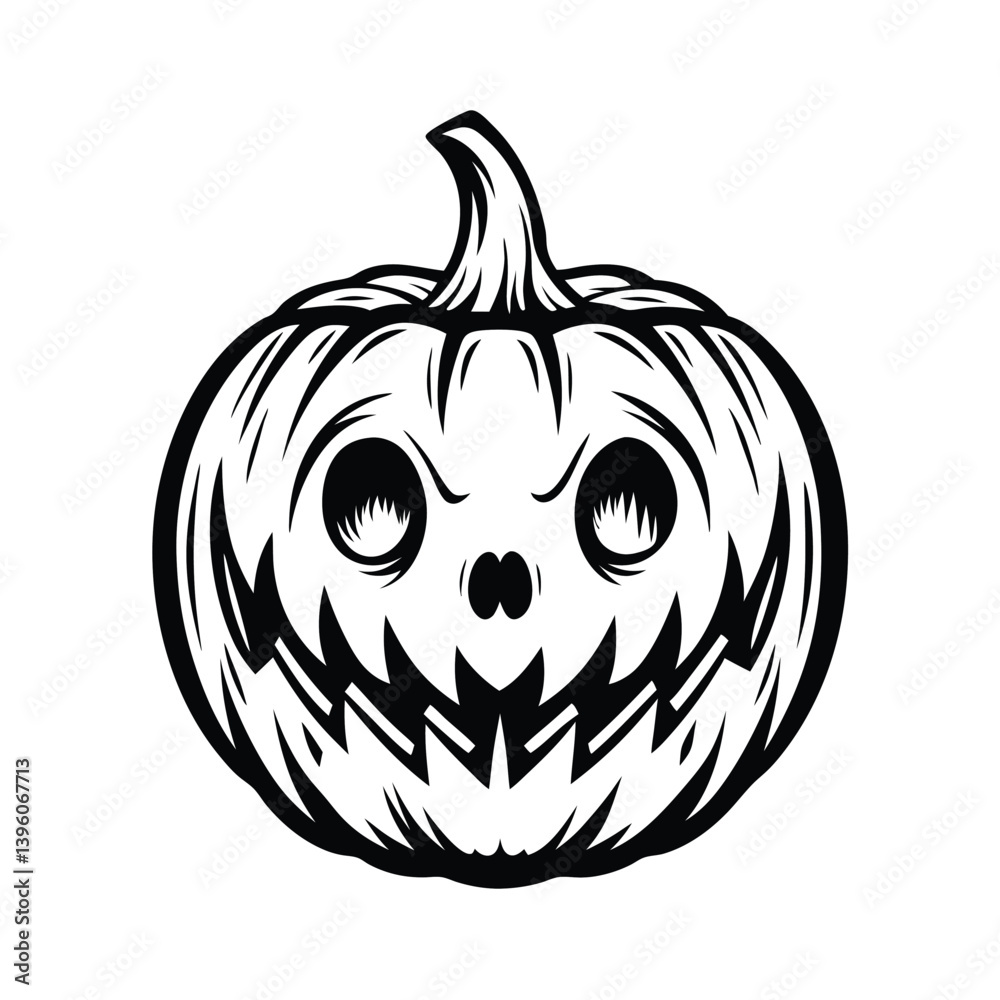 Isolated Spooky Pumpkin Silhouette with Creepy Facial Expression Design Isolated Spooky Pumpkin Silhouette with Creepy Facial Expression Design