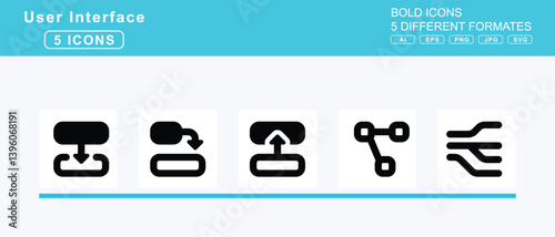 Set of 5 bold user interface icons,dharmachakra, diagram, cells, lean, canvas, nested, next