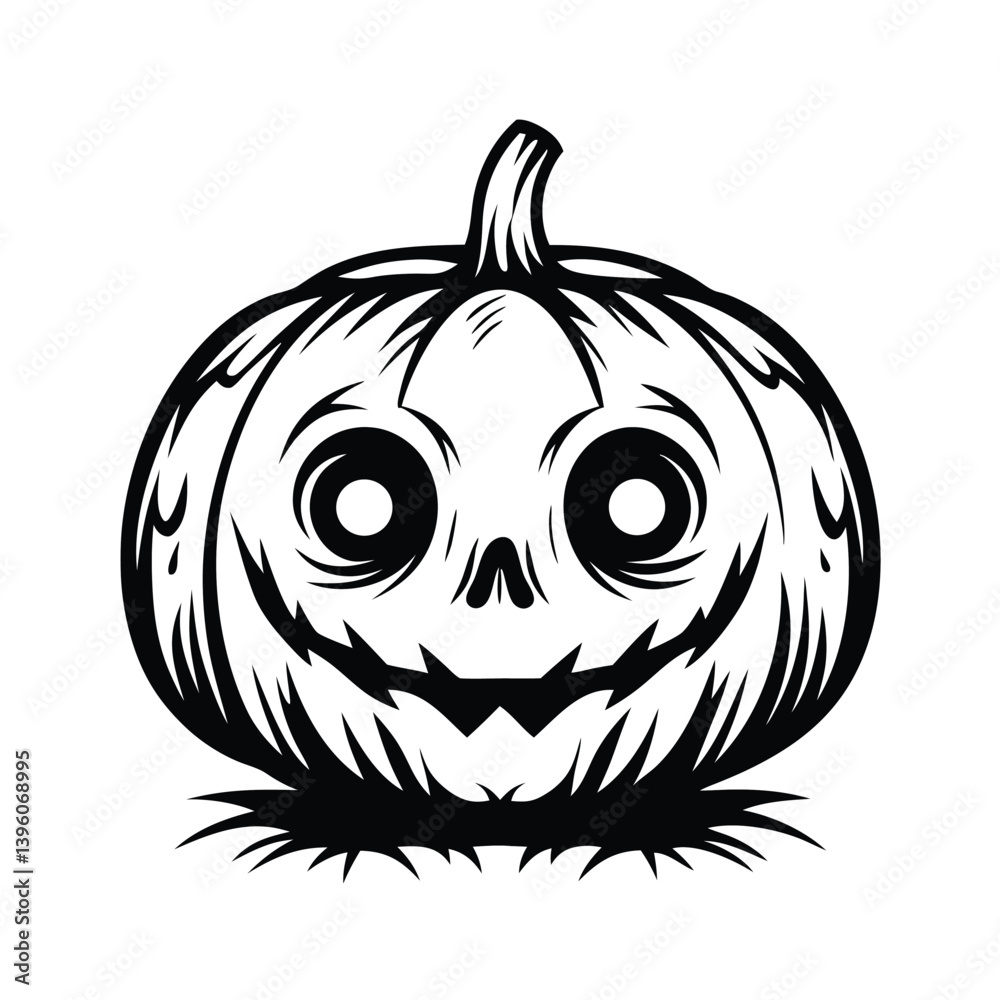 Fototapeta premium Spooky Pumpkin Silhouette, Halloween Theme, Black & White, Smiling Face, Scary Design