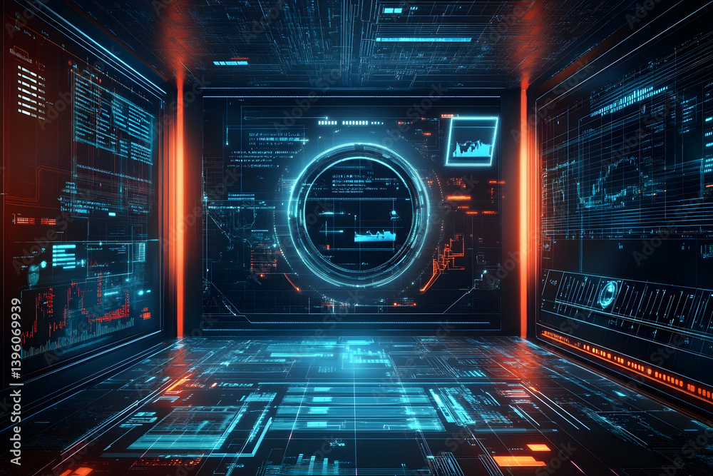 Futuristic interface with glowing elements and charts Futuristic interface with glowing elements and charts