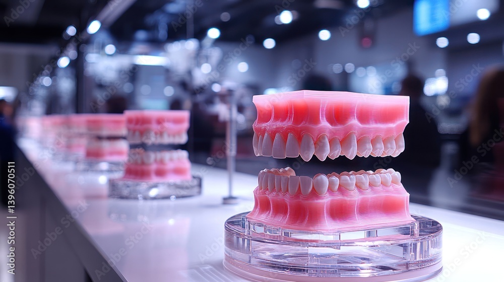 Dental models displayed on a table. Dental models displayed on a table.