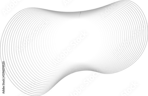 Abstract circular shape with a glowing center and irregular dotted edges inspired by the organic flow of an amoeba.