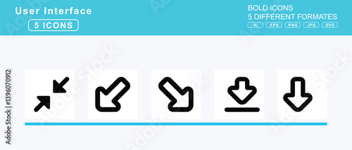 Set of 5 bold user interface icons,dong, sign, door, closed, open, dot, circle, down