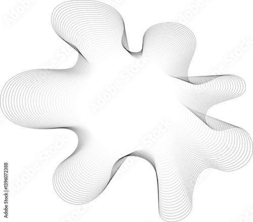 Radiant circular void extends into curvy dotted lines forming irregular outward projections.