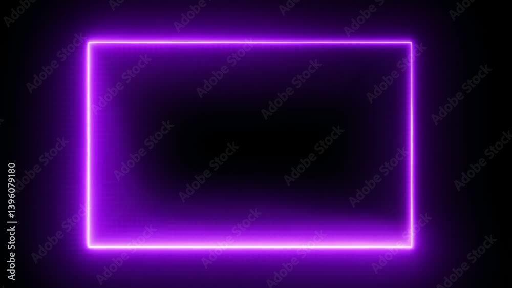 purple neon light motion animation with rectangular frame shape isolated on black background
