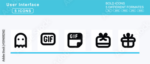 Set of 5 bold user interface icons,gas, pump, slash, gavel, gears, gem, ghost