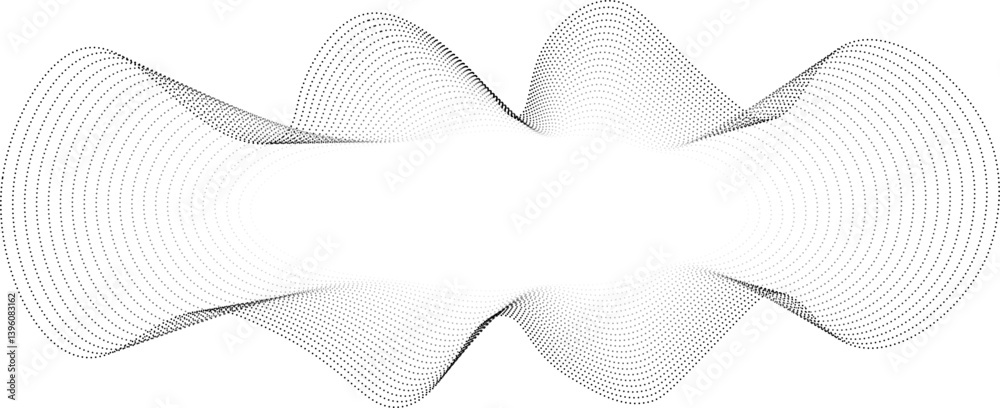 Vector shape with a glowing circular center and uniquely formed abstract blob outlines made with dotted waves.