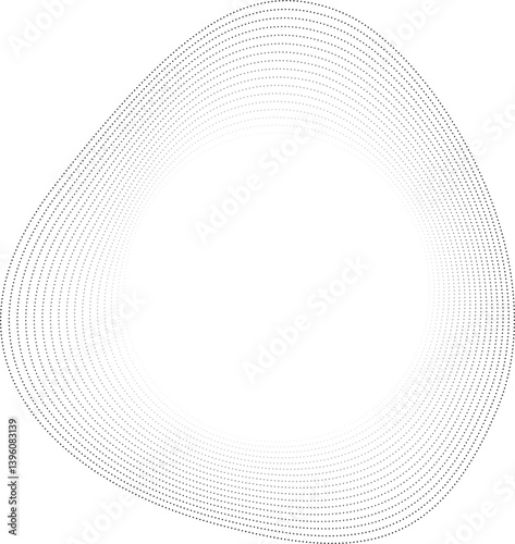 Abstract vector featuring a luminous central void and undulating outer curves traced by layered dotted contour lines.