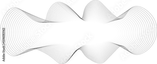Vector shape with a glowing circular center and uniquely formed abstract blob outlines made with dotted waves.