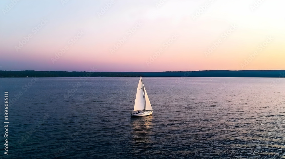 Obraz premium Sunset Sailboat On Calm Water