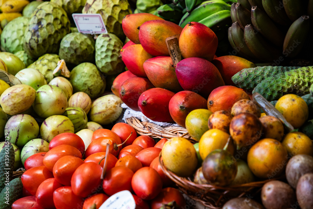exotic fruits and a lively atmosphere at a vibrant tropical fruit market