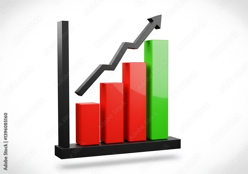 3D bar graph with red and green bars and an isolated on a white background 3D bar graph with red and green bars and an isolated on a white background