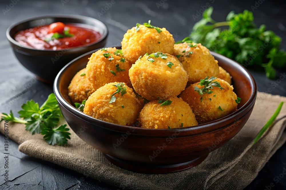 Delicious Arancini Balls In Wooden Bowl With Tomato Sauce Appetizing Italian Snack Food Photography, arancini, rice balls, italian food, snack, appetizer, food, fried, golden, crispy, cuisine, dish Delicious Arancini Balls In Wooden Bowl With Tomato Sauce Appetizing Italian Snack Food Photography, arancini, rice balls, italian food, snack, appetizer, food, fried, golden, crispy, cuisine, dish