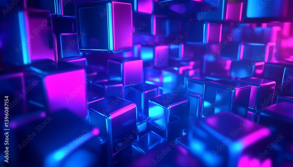 Close-up of vibrant abstract cubes creating a dynamic digital landscape with stunning colors : Generative AI
