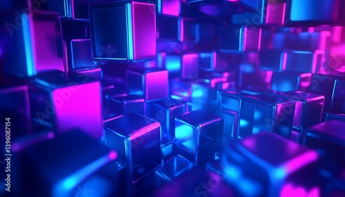 Close-up of vibrant abstract cubes creating a dynamic digital landscape with stunning colors : Generative AI