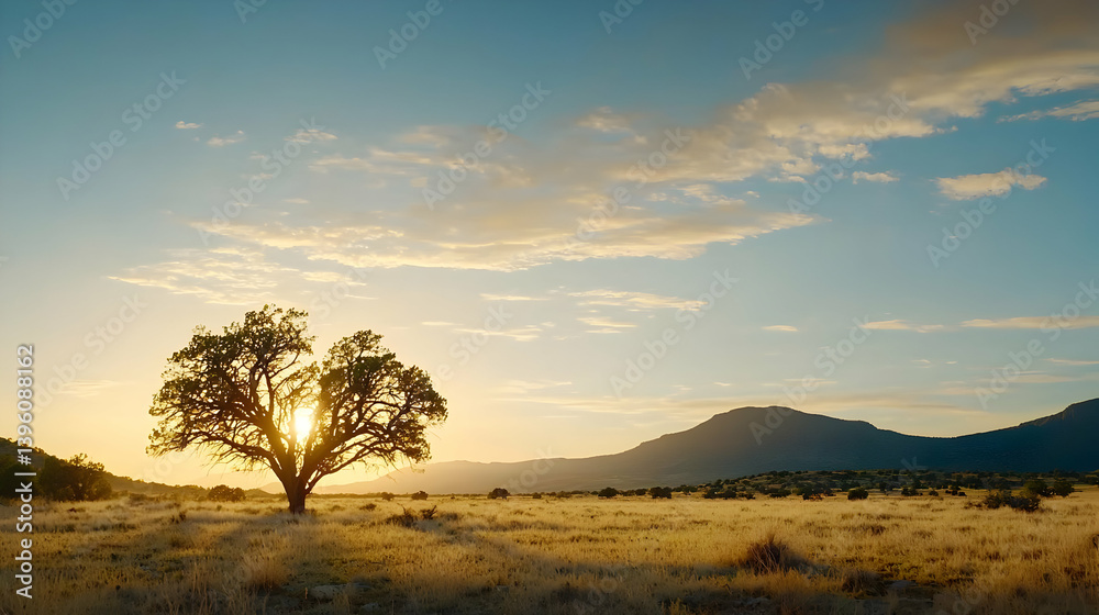 Sunrise Over A Lone Tree In The Desert Sunrise Over A Lone Tree In The Desert
