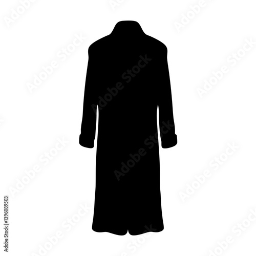 Black Long Coat Silhouette Back View Fashion Illustration Design Template