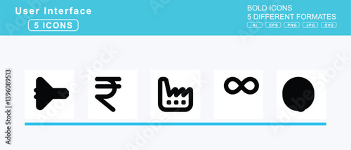 Set of 5 bold user interface icons,inboxes, inbox, in, out, incognito, indent