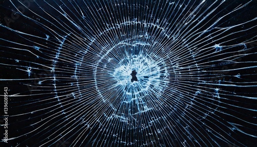 Padrão de estilhaços concêntricos em vidro rachado