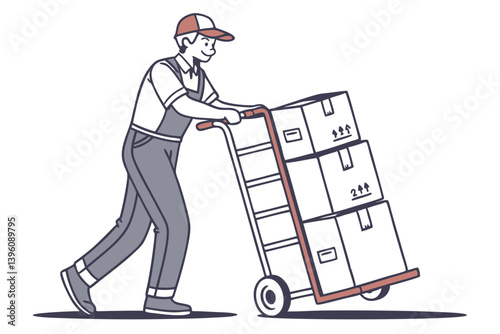 parcel delivery worker with hand truck full of packages