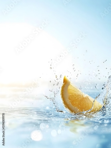 Refreshing Citrus Burst: Juicy Lemon Splash in Sunlit Water for Bright Summer Vibes
