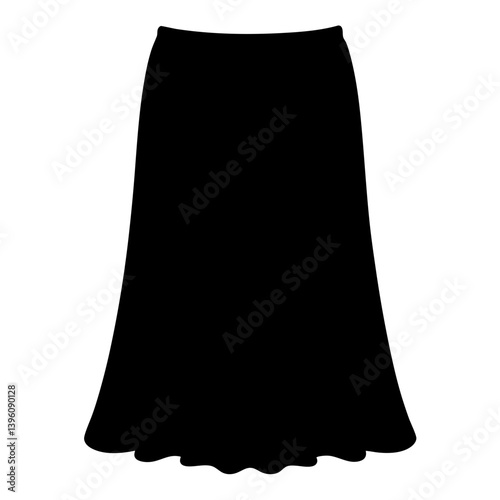 A Black Silhouette of a Flowing Maxi Skirt with a Scalloped Hemline for Women's Fashion