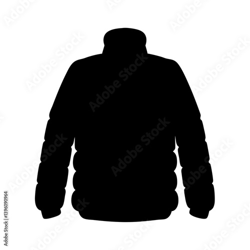 Black Silhouette of a Padded Winter Jacket with Long Sleeves and High Collar
