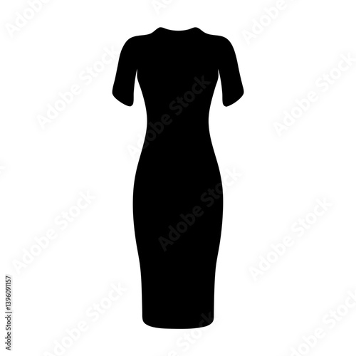 Simple Black Bodycon Dress Silhouette Fashion Design Template